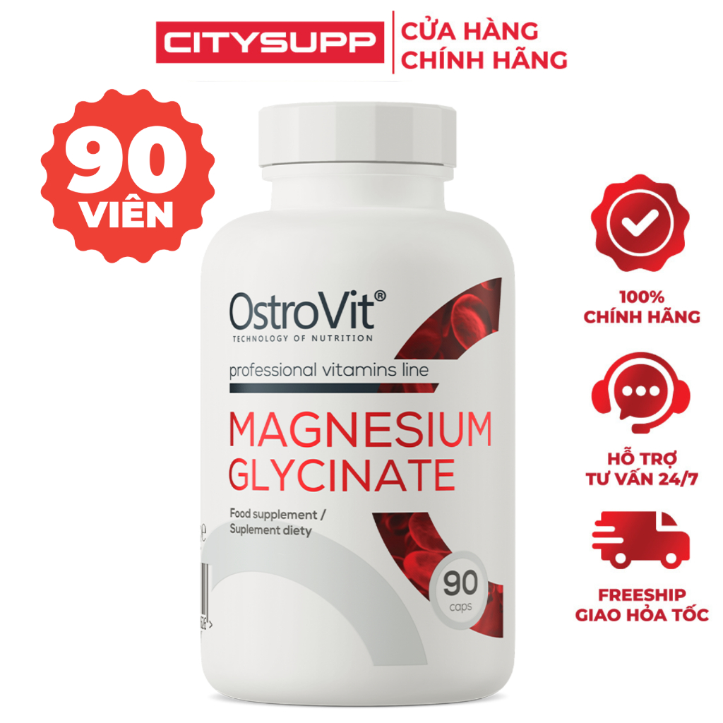 Viên Uống Bổ Sung Magie OstroVit Magnesium Glycinate (90 viên) | Hỗ Trợ Hệ Thần Kinh, Xương &amp; Răng Khỏe Mạnh