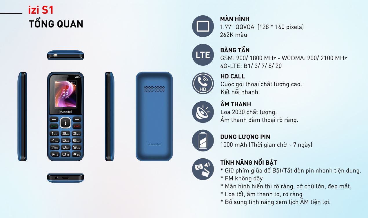 Hình ảnh Điện thoại Masstel Izi S1 4G (LTE) Gọi HD Call - Hàng chính hãng