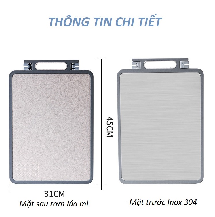 Thớt 2 mặt Inox 304 Và Rơm Lúa Mì SPEVI - Thiết kế Thông Minh Kèm Mài Dao, Kháng Khuẩn - Hàng Chính Hãng Từ Thương Hiệu Cao Cấp