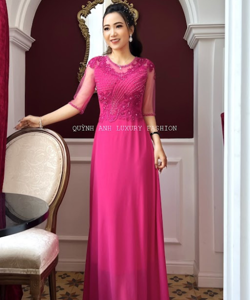 Đầm Dạ Hội Trung Niên Dự Tiệc Sang Trọng Hồng Sen Charmaine Dress