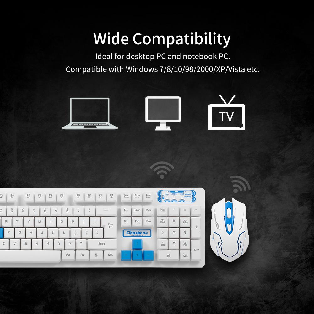 2.4G Wireless Keyboard and Optical Mouse Combo Suspended Keycap Adjustable Holder 3D Mouse for Office Work Game