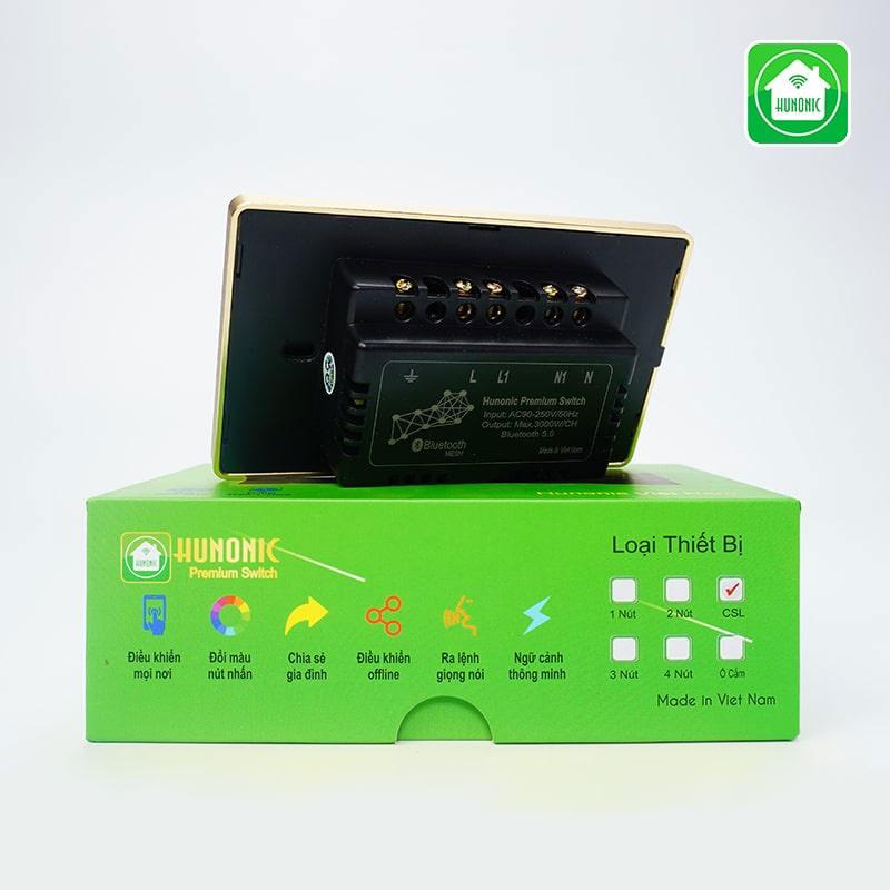 Công tắc thông minh Hunonic Premium Viền Vàng Kính Lõm cảm ứng 1/2/3/4 nút-Hàng Chính Hãng