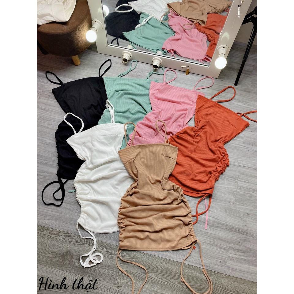 Đầm body 2 dây rút dây 2 bên eo siêu tôn dáng