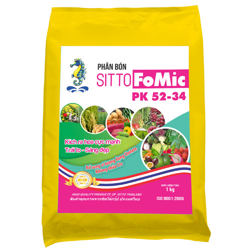 Phân bón lá NPK hòa tan Sitto FoMic PK 52-34+TE gói 1kg