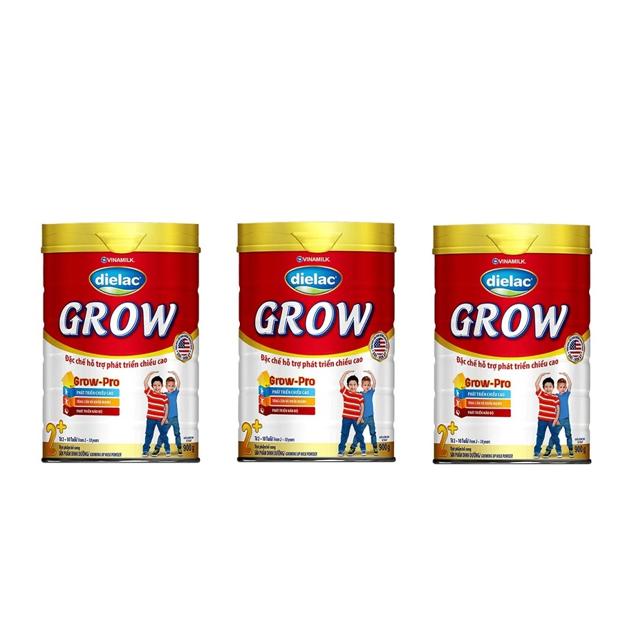 BỘ 3 LON SỮA BỘT VINAMILK DIELAC GROW 2+ 900G (CHO TRẺ TỪ 2 - 10 TUỔI)