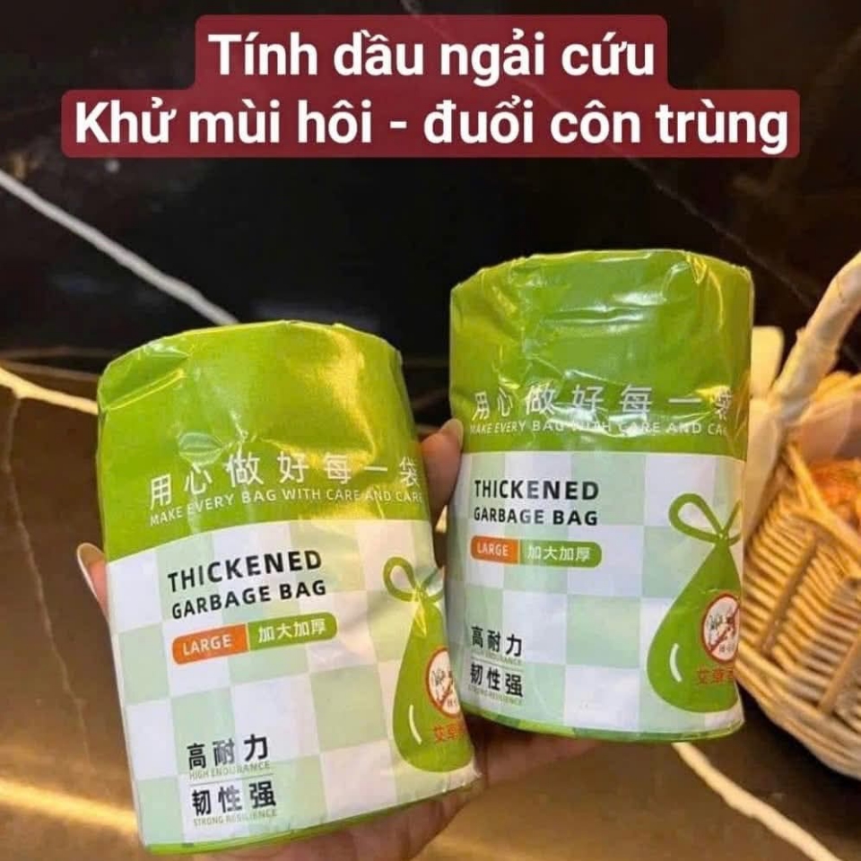 Cuộn Túi Đựng Rác Ngải Cứu Khử Mùi Có Dây Rút Khử Mùi, Kháng Khuẩn 45X43Cm
