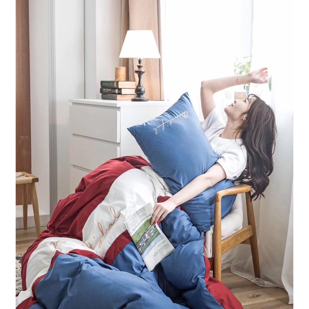 Bộ 5 Món Chăn Trần Bông Ga Gối Cotton Tici Xuất Nhật Beauty Phối Màu