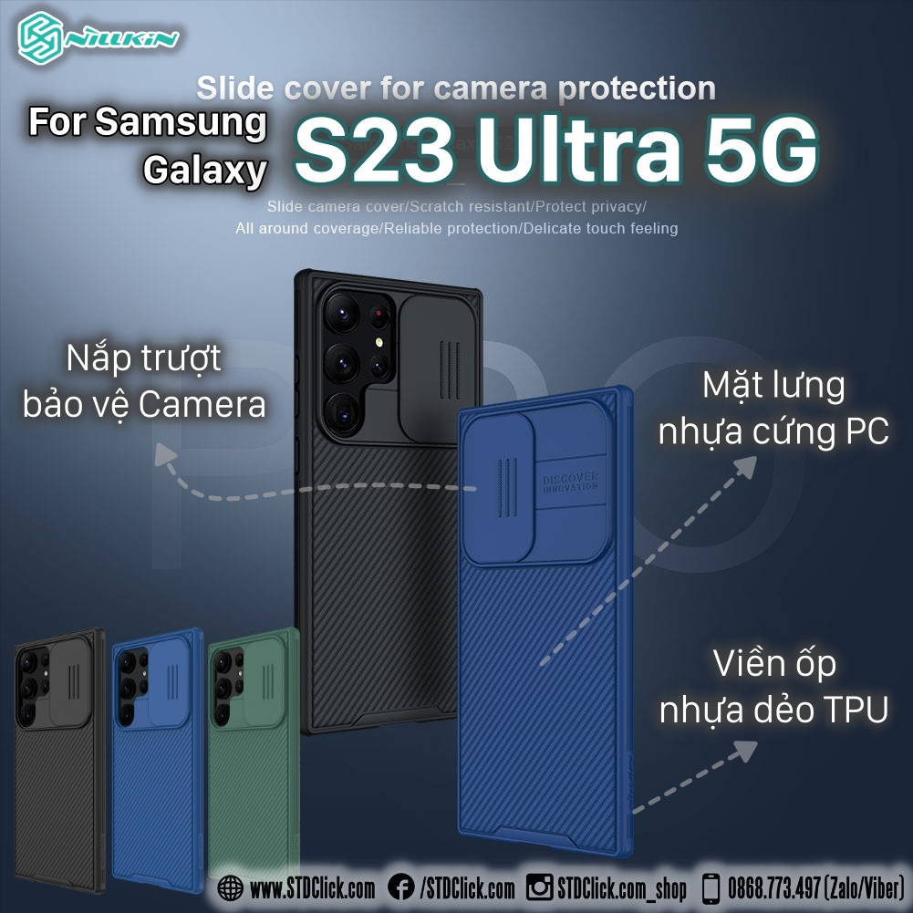 ỐP LƯNG DÀNH CHO ĐIỆN THOẠI SAMSUNG GALAXY S23 ULTRA 5G NILLKIN CAMSHIELD PRO BẢO VỆ CAMERA