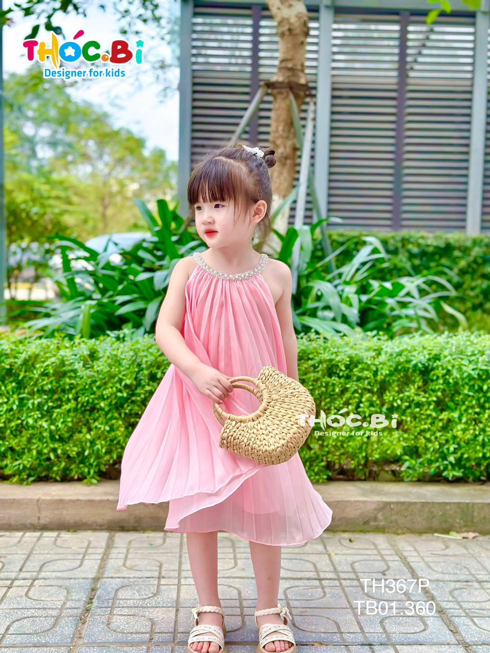 Váy 2 dây cho bé gái 2-11 tuổi cổ cách điệu đính hạt hàng thiết kế vải tơ nhẹ thoáng mát đáng yêu
