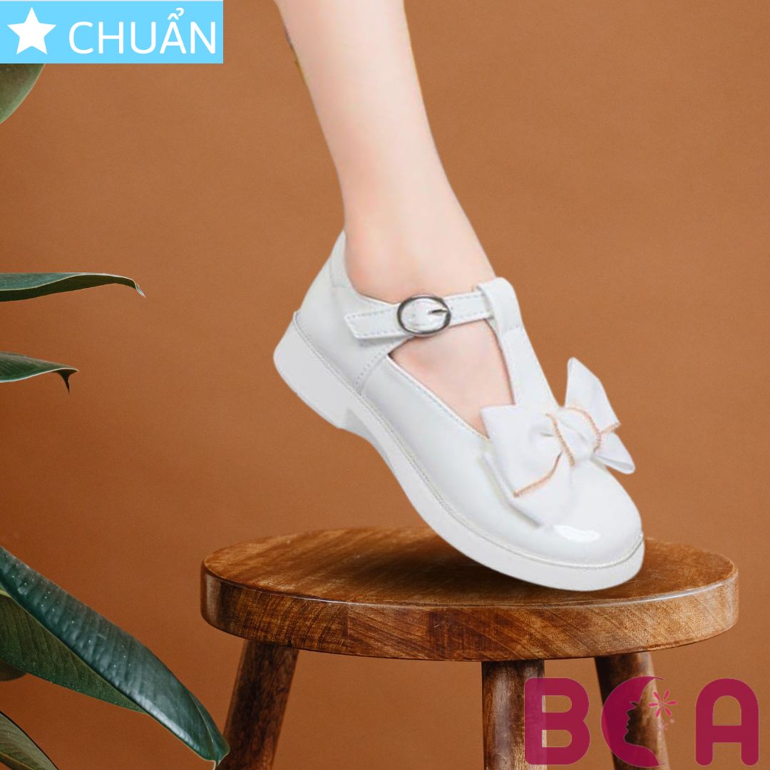 Giày trẻ em dành cho bé gái 3p KRO01 ROSATA tại BCASHOP bít mũi, quai cài, có nơ cùng màu rất dễ thương, màu trắng