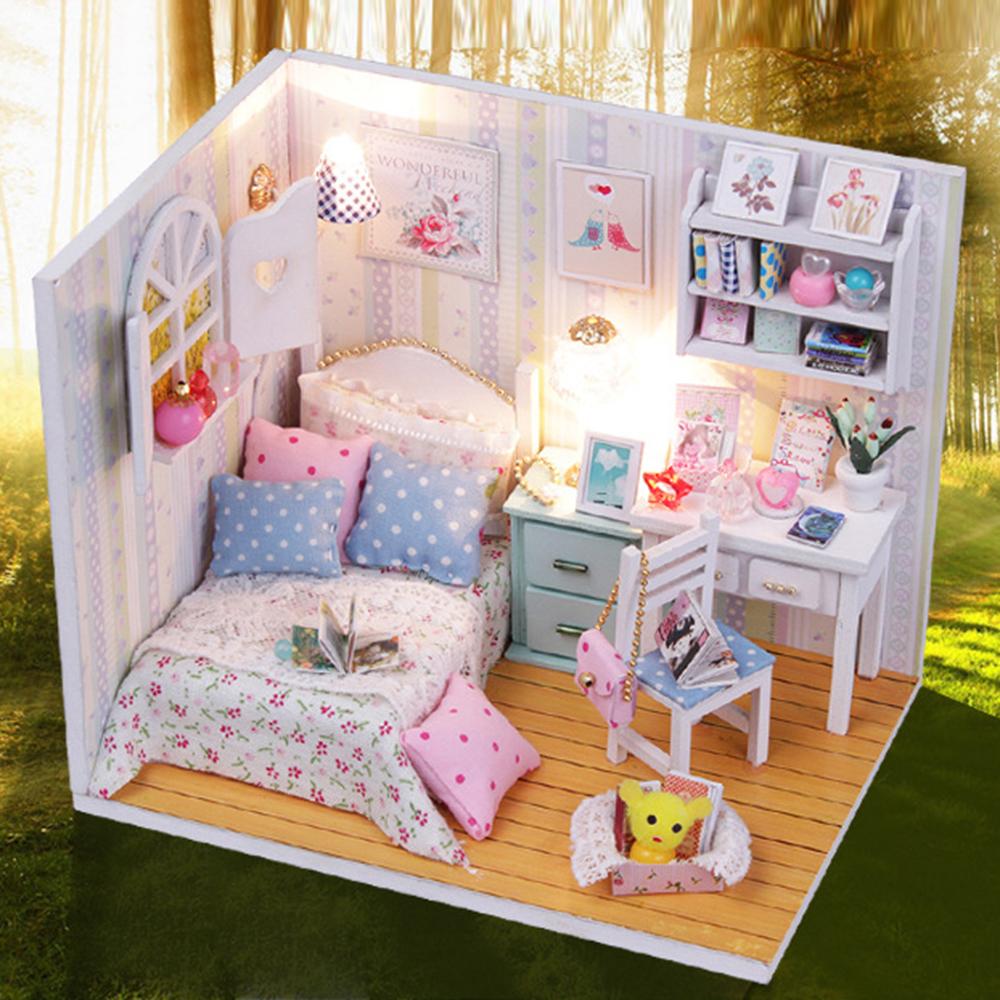 Nhà búp bê thu nhỏ bằng gỗ với đồ nội thất cho trẻ từ 14 tuổi