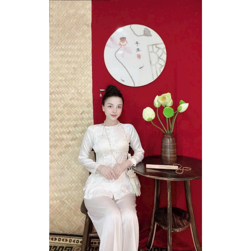 SÉT BỘ BÀ BA CỔ TRÒN TAY DÀI, ÁO LẺ BÀ BA CÀI NÚT TAY DÀI CHẤT VẢI GẤ