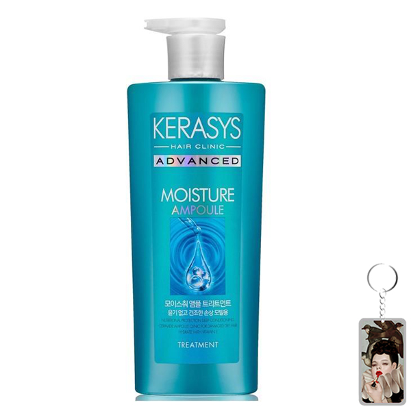 Dầu xả Kerasys Advanced Ampoule Moisture dưỡng ẩm cho tóc khô xơ Hàn Quốc 600ml tặng kèm móc khóa