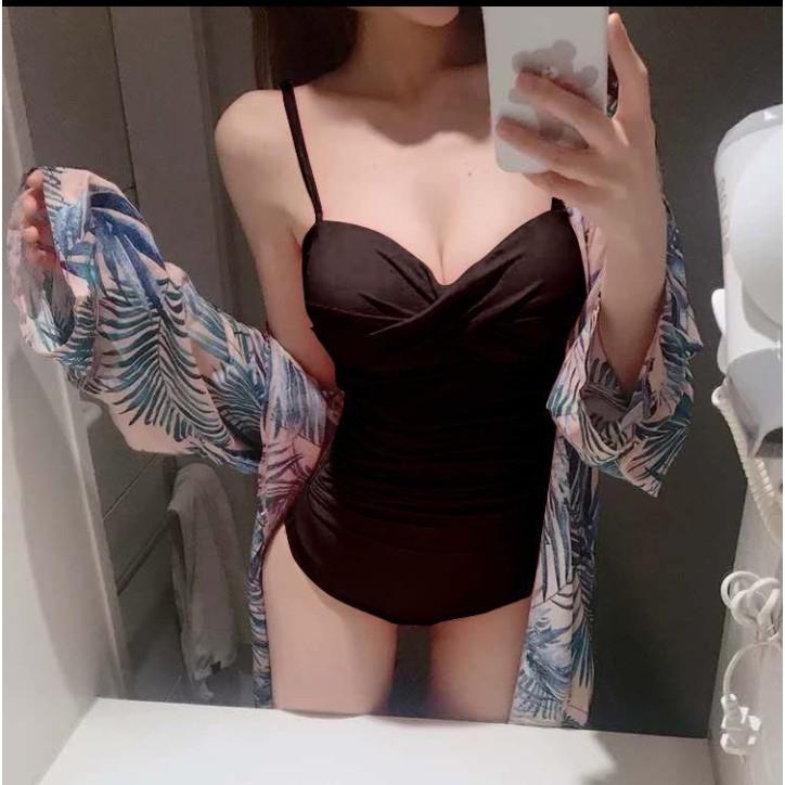 Bikini liền mảnh có gọng nâng ngực, nhún bụng màu đen kín đáo VATIXA BKN70