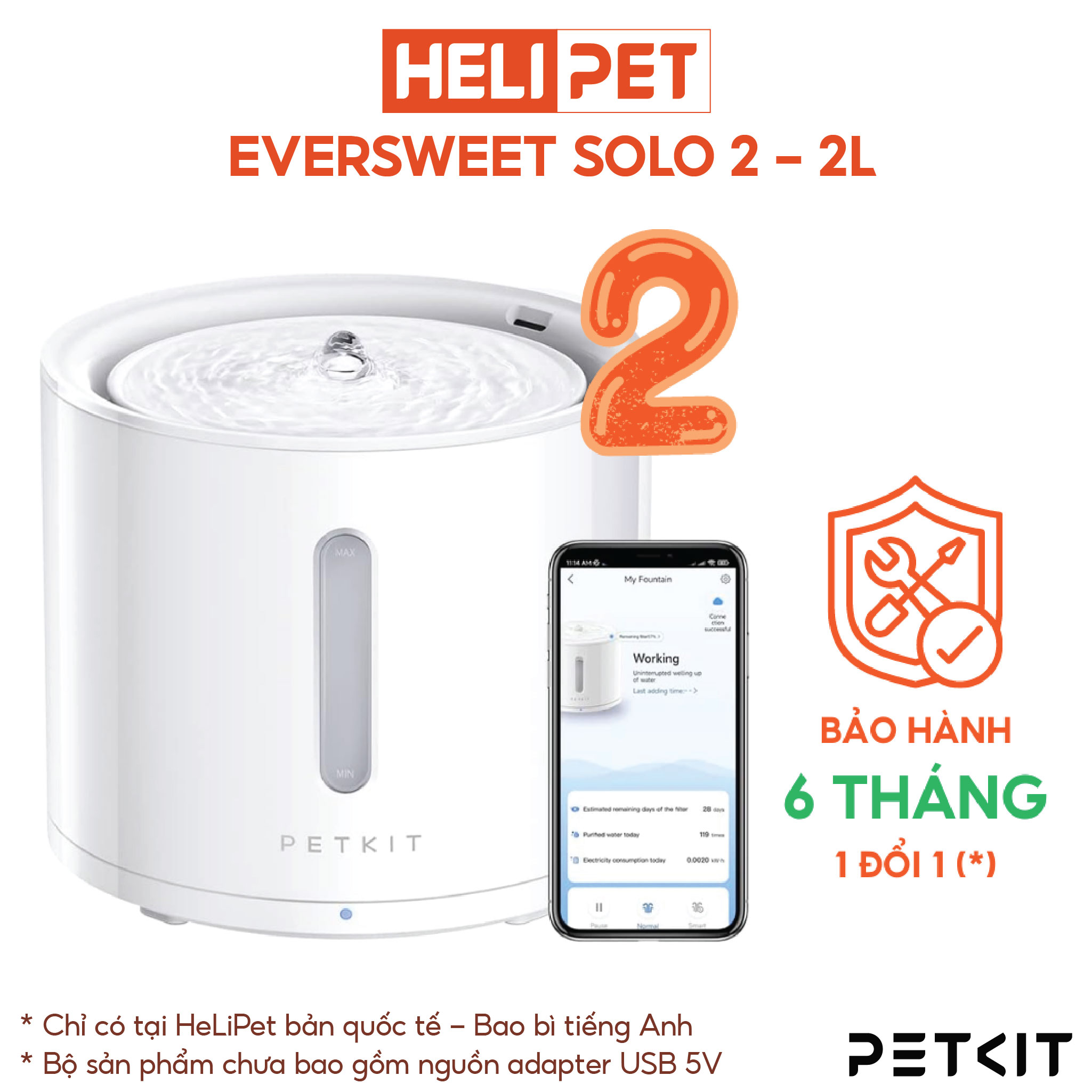 [Có App] Máy Lọc Nước Cho Mèo Bơm Không Dây PETKIT Solo 2 - HeLiPet