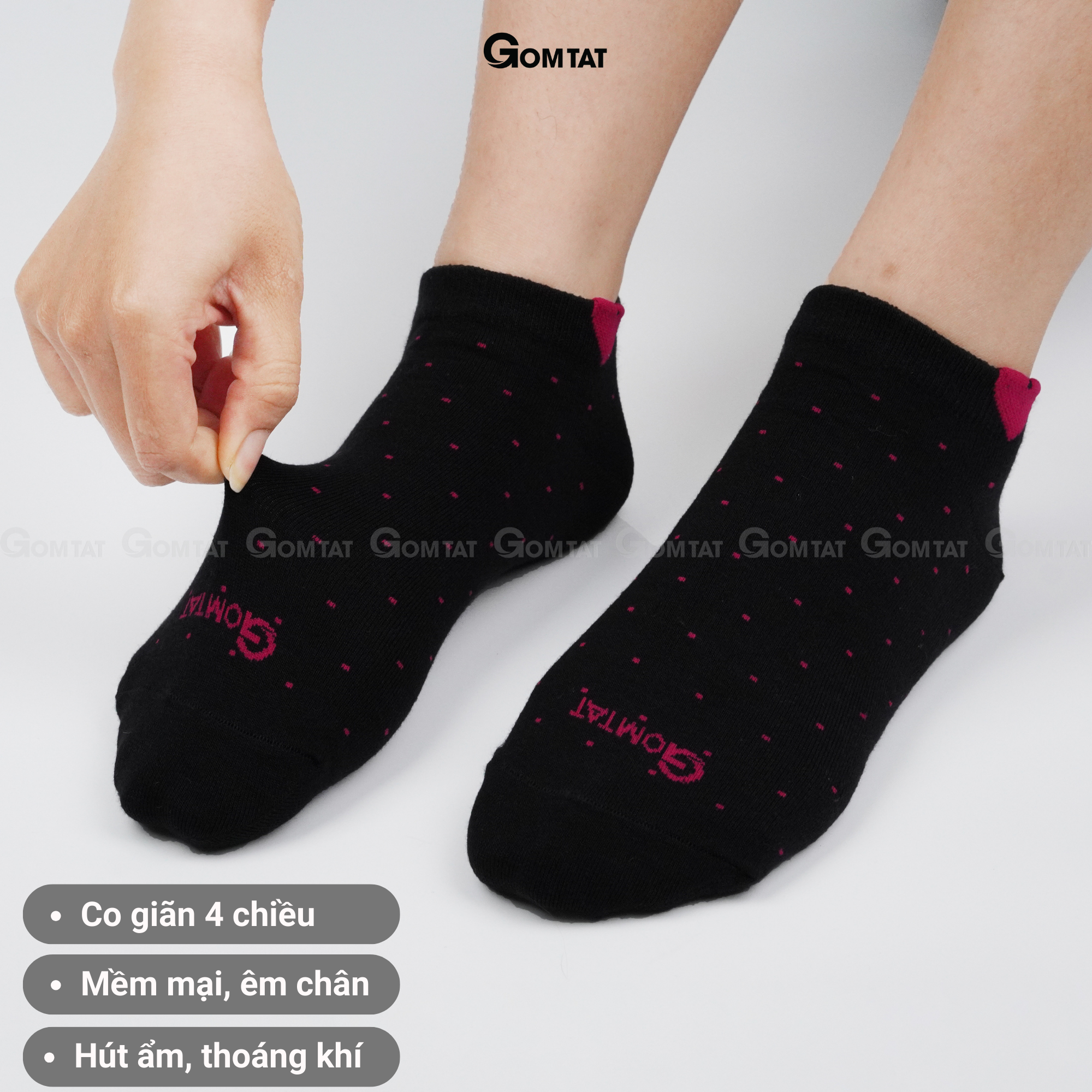 Vớ nữ cổ ngắn GOMTAT, tất nữ chất liệu cotton êm mềm, đi mát - NUNGAN-VSTAR-502