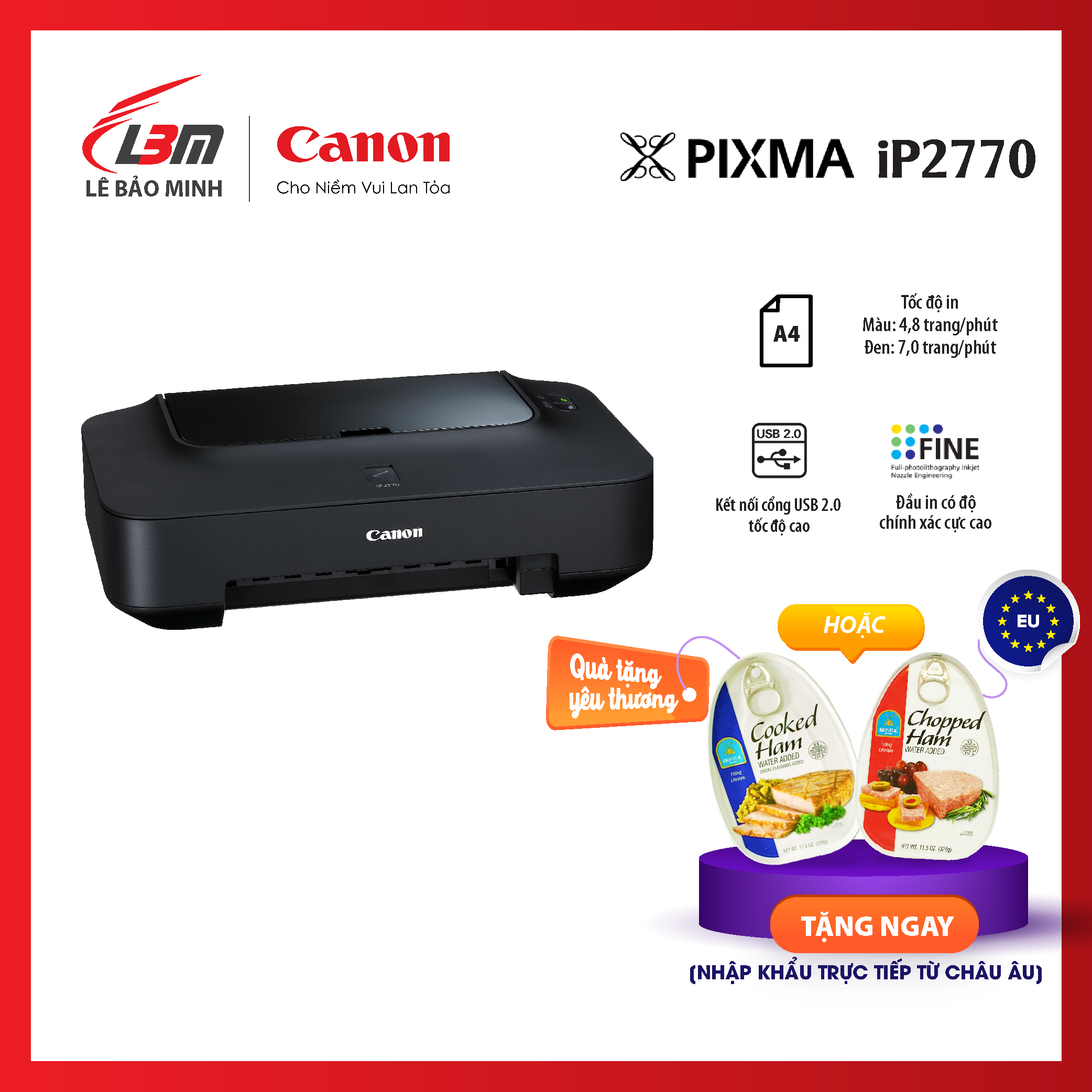 Máy in phun màu A4 Canon Ip2770 -  Hàng chính hãng Lê Bảo Minh