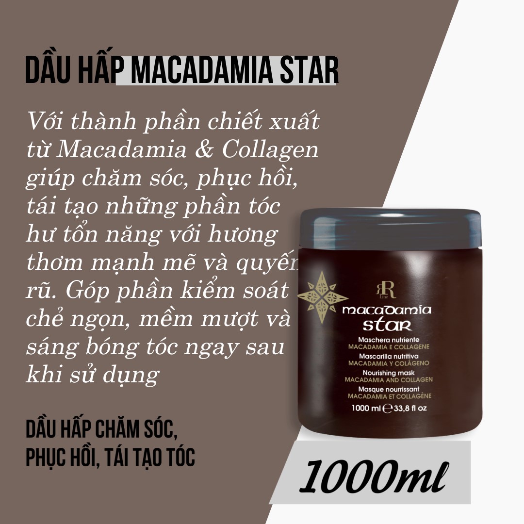 Dầu hấp phục hồi tóc hư tổn Rrline Macadamia Collagen Star Mask 1000ml