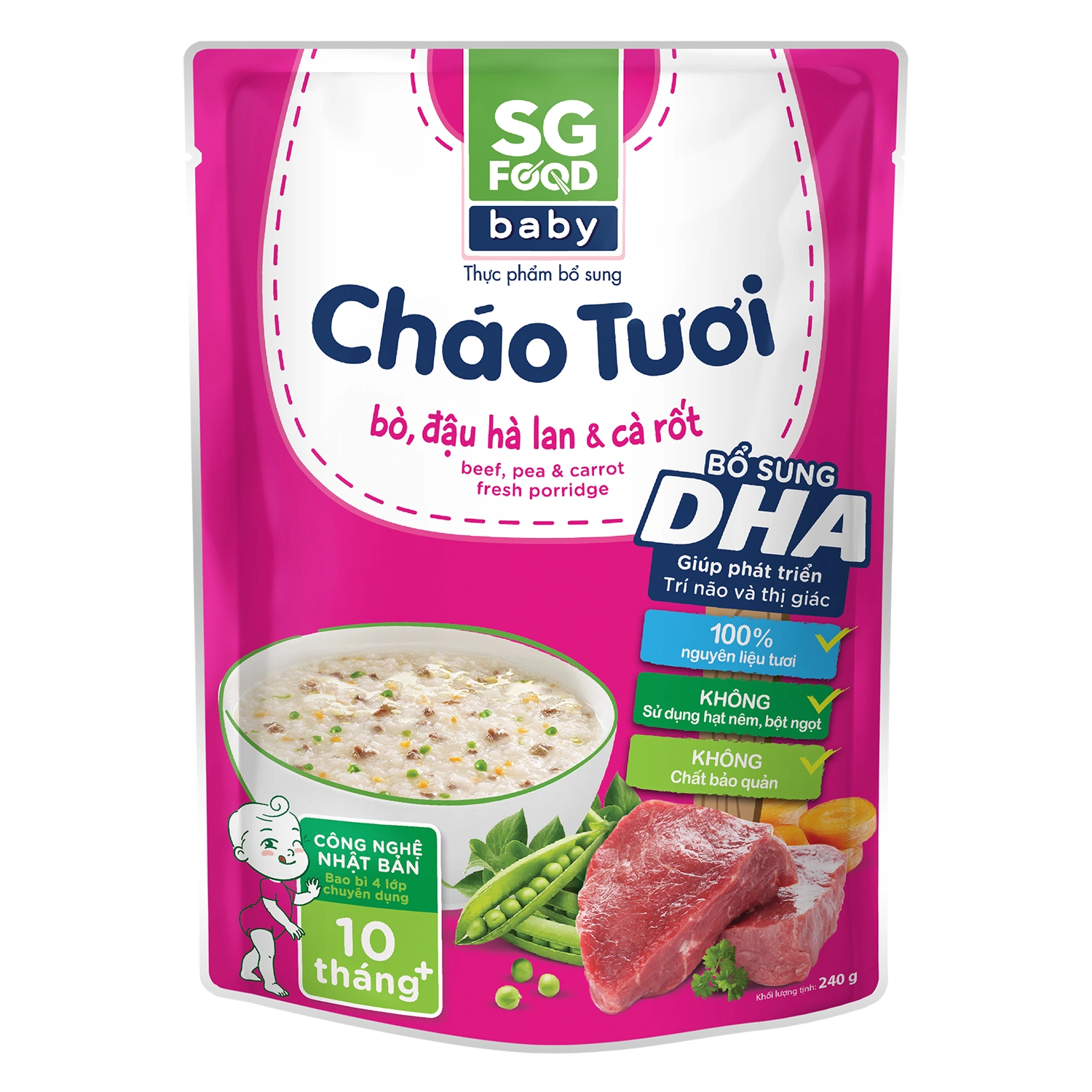 Cháo tươi Baby Sai Gon Food vi Bo, Dau Ha Lan & Ca Rot 240g