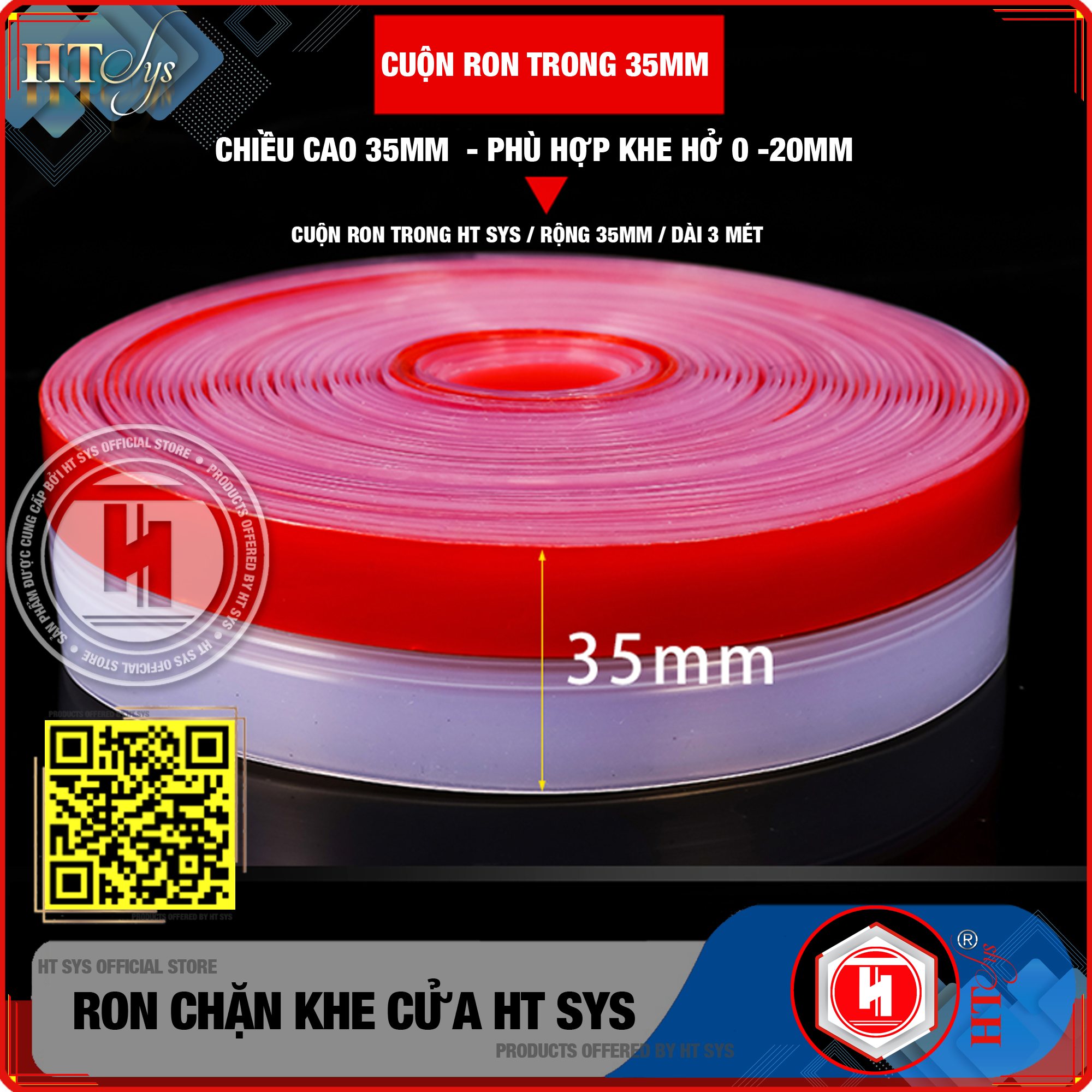 Cuộn Ron Dán Che Khe Cửa,Chân Cửa HT SYS - Lớp Keo Đỏ Chống Nước - Chống Gió Lùa - Chống Ồn - Bụi Bẩn - Ngăn Côn Trùng Cuộn Dài 3 Mét