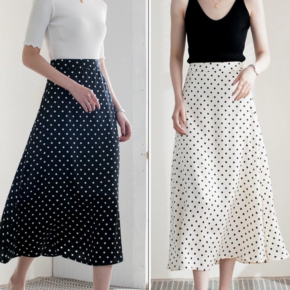 CHÂN VÁY DÀI DÁNG SUÔNG 2 LỚP – CHÂN VÁY XÒE CHẤM BI CHẤT VOAN NHẬT CV-CB