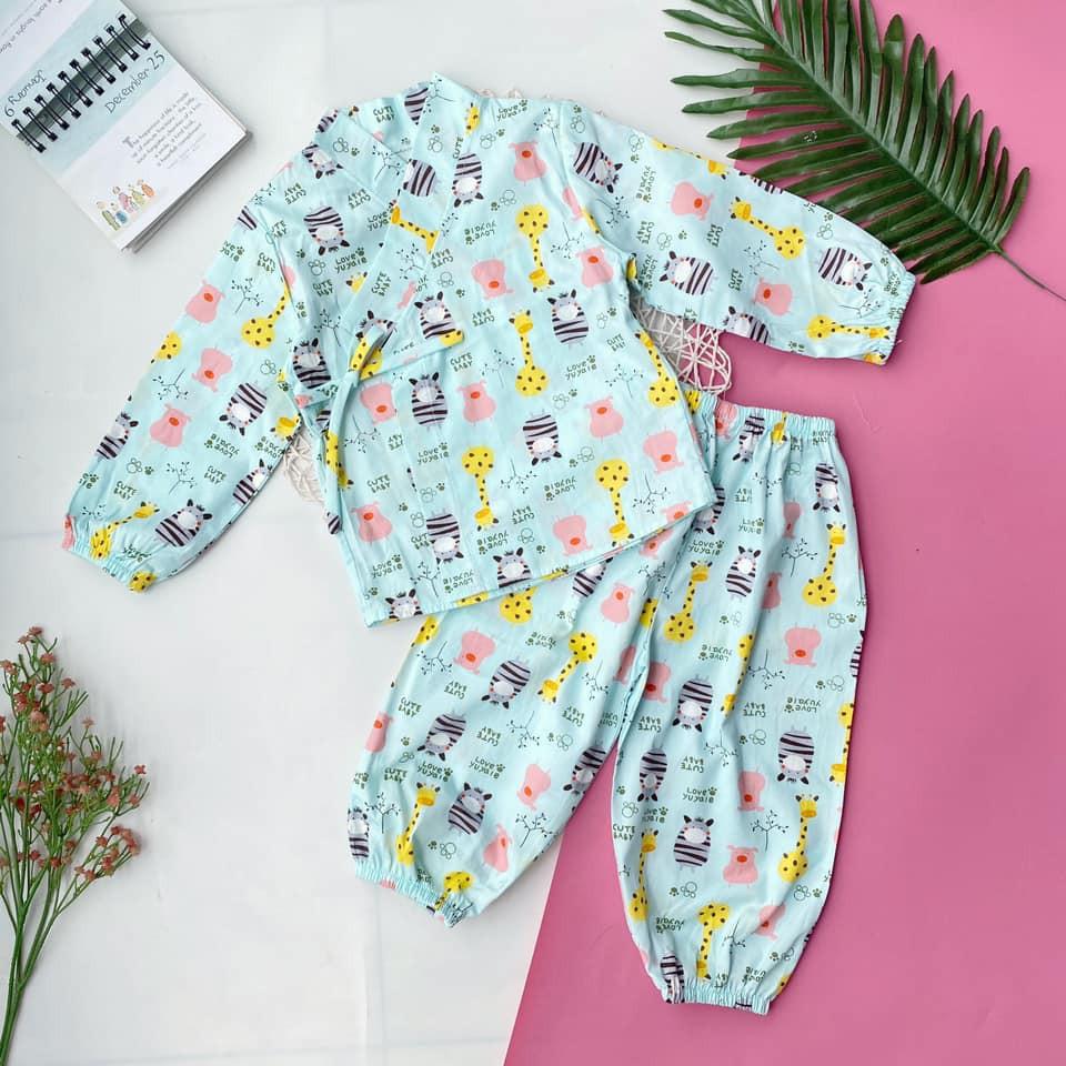 Đồ Bộ Yukata Dài Vải Thô Cotton Hàn Cho Bé Gái 8-16kg