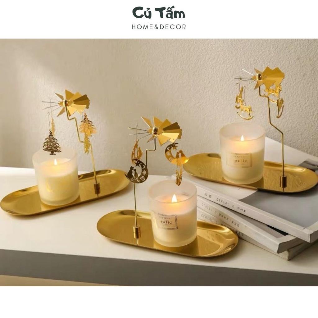 Khay nến thơm trang trí chong chóng xoay, khay để nến trang trí decor