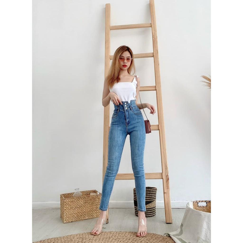 QUẦN JEAN DÀI CO GIÃN CÀI BA NÚT LƯNG KIỂU CAO CẤP LƯNG SIÊU CAO SHOP PHƯƠNG CHÂU