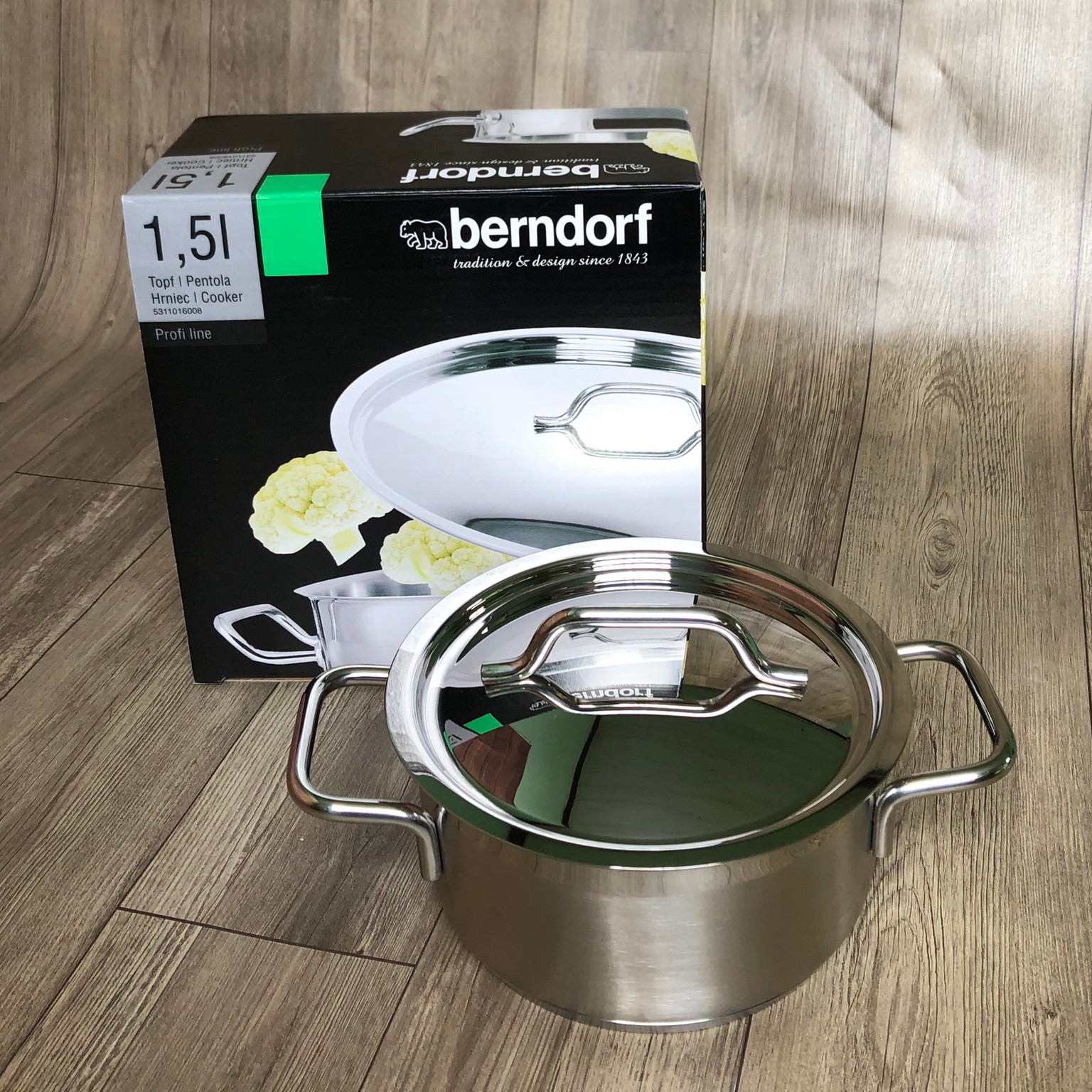 Soong Nồi Inox Cao Cấp Đáy từ 3 Lớp Thân Cao 2 Lớp Nắp Inox 16x8cm 1.5lL Berndorf Sandrik - Stainless Steel Casserole with Lid