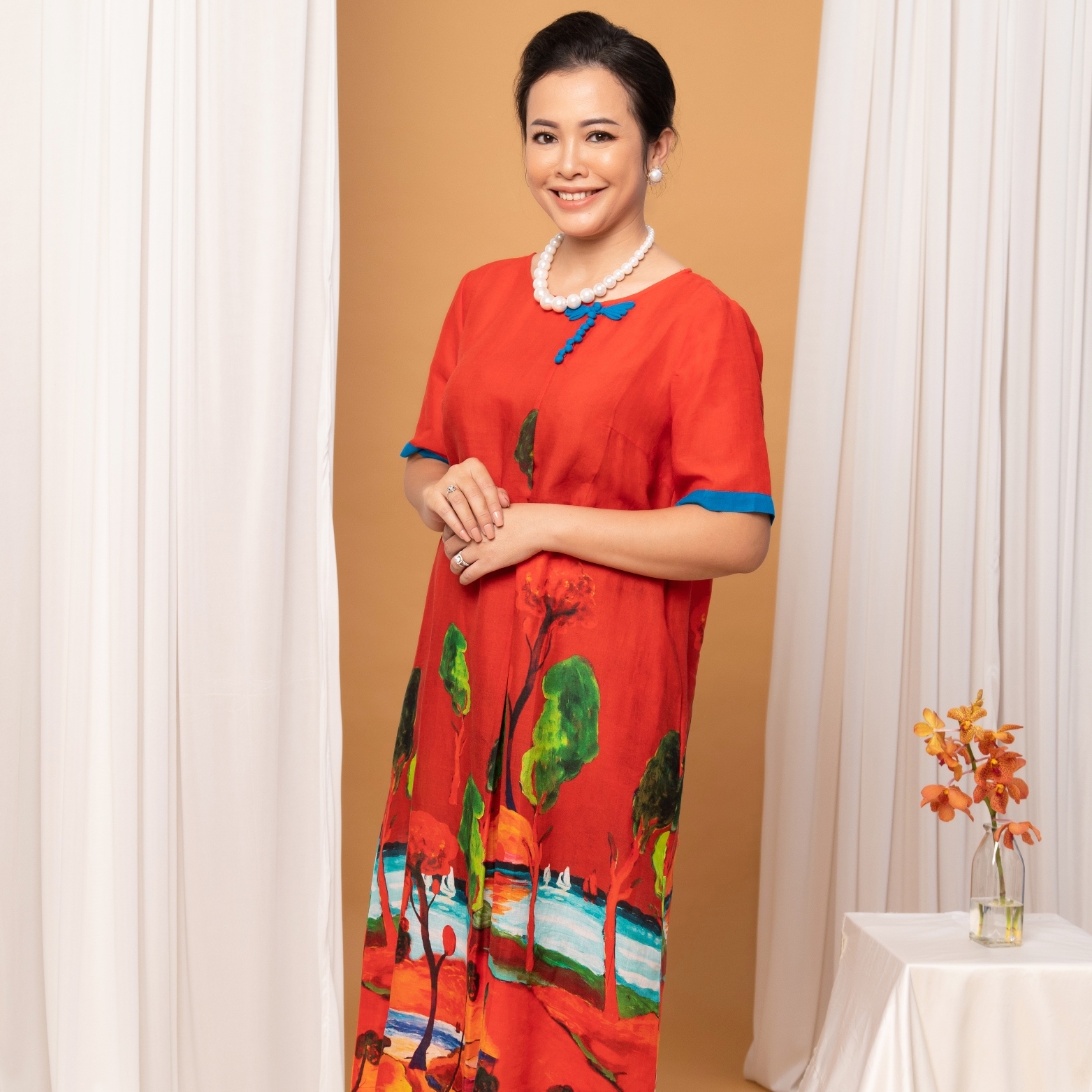 Đầm suông trung niên iDiva D14-12; chất liệu linen cao cấp, bigsize phù hợp u50 dự tiệc &amp; dạo phố