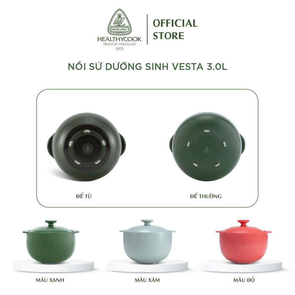 Nồi Sứ Dưỡng Sinh Minh Long Healthy Cook Vesta 3.0L - Dùng Cho Bếp Từ