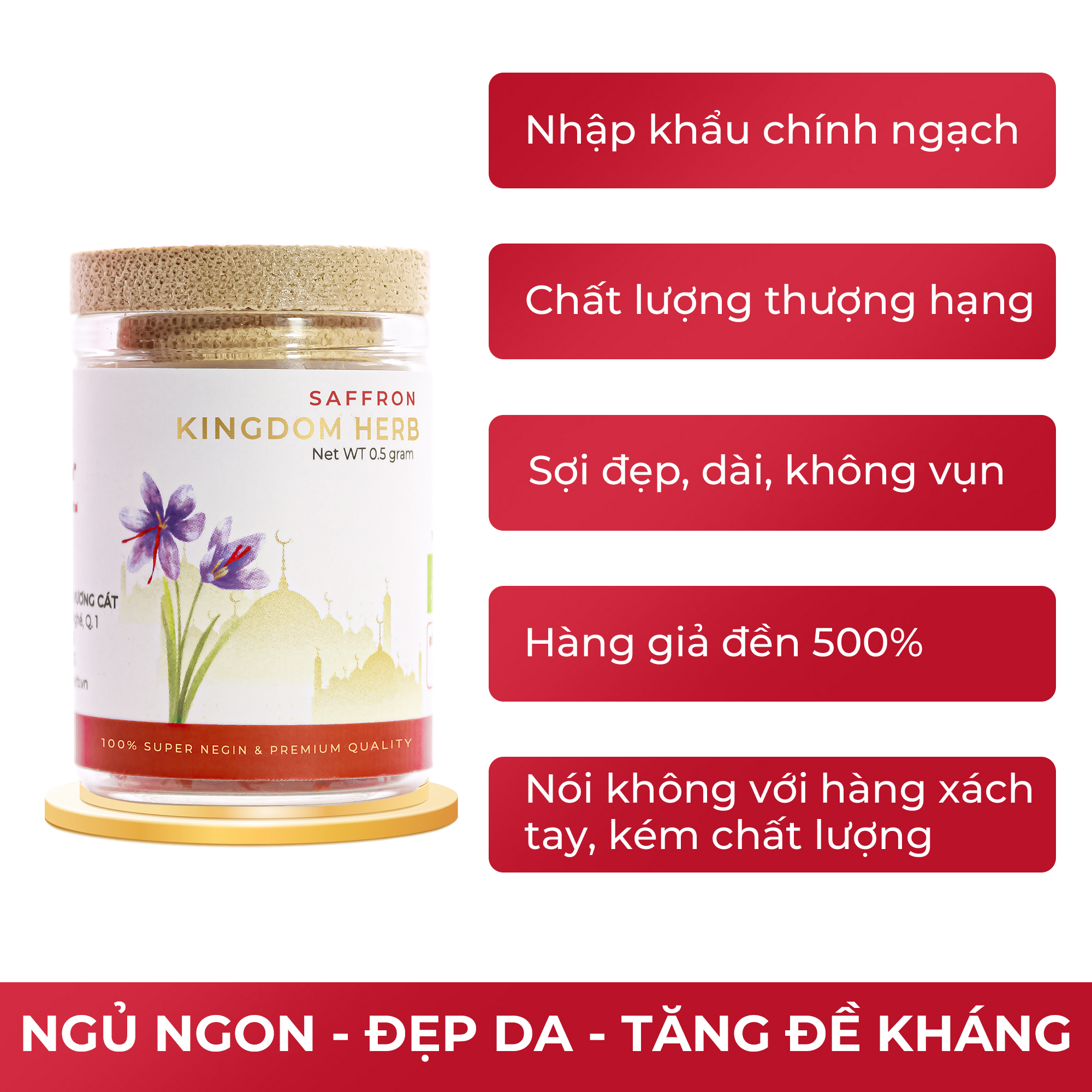 Saffron nhụy hoa nghệ tây Kingdom Herb Iran loại super negin thượng hạng hộp 0.5 gram