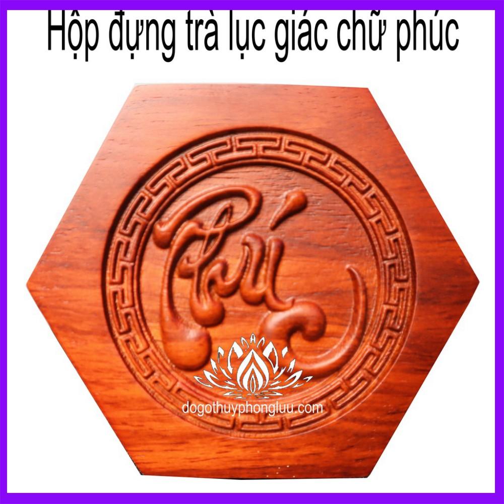 Hộp đựng chè chữ phúc-Hộp trà gỗ cao 18cm cỡ 11cm