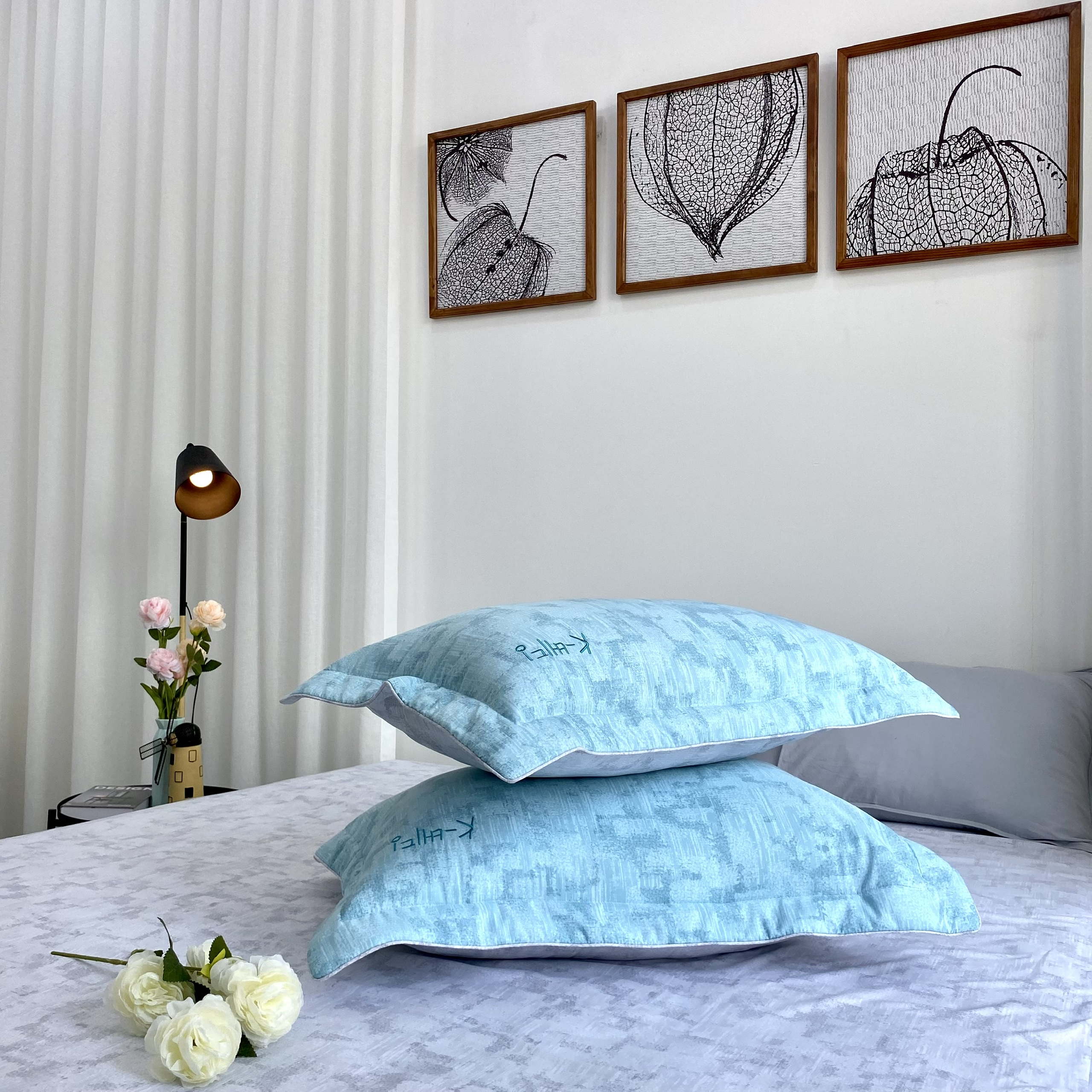 Bộ ga giường KBedding by Everon KMTP 114 Microtencel Xám phối xanh