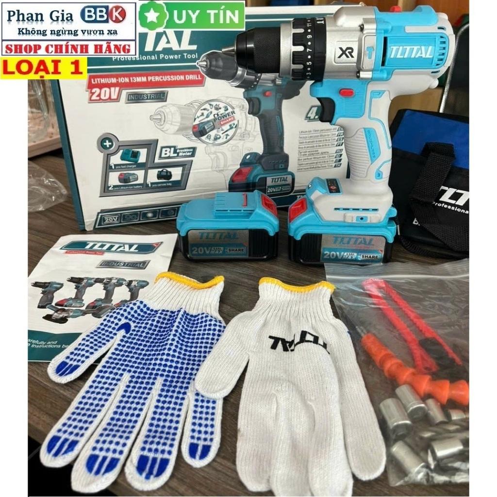 [chính hãƞg] Máy Khoan Pin TOTAL 20V, Đầu Autolock 13mm, Động Cơ Không Chổi Than Hàng Cao Cấp (Bảo  Hành 12 Tháng)