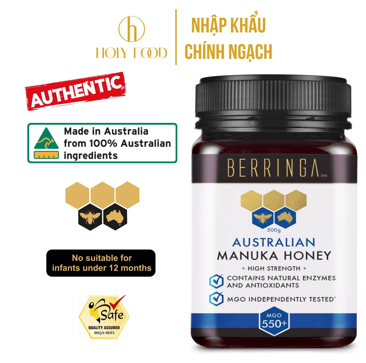 Mật ong Manuka Berringa MGO 550+ 500g nhập khẩu chính hãng từ ÚC