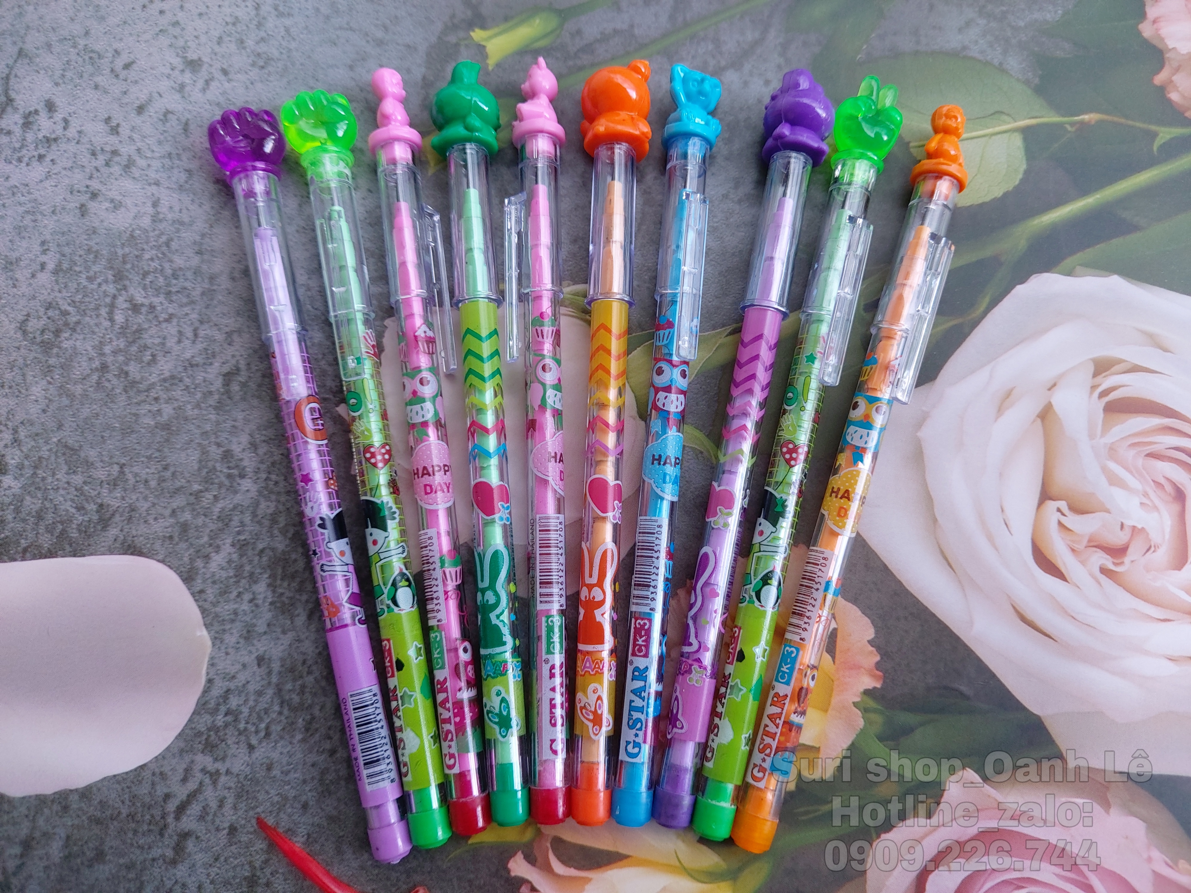Combo 10 cây bút chì khúc Thái Lan đầu nắp thú có hương thơm