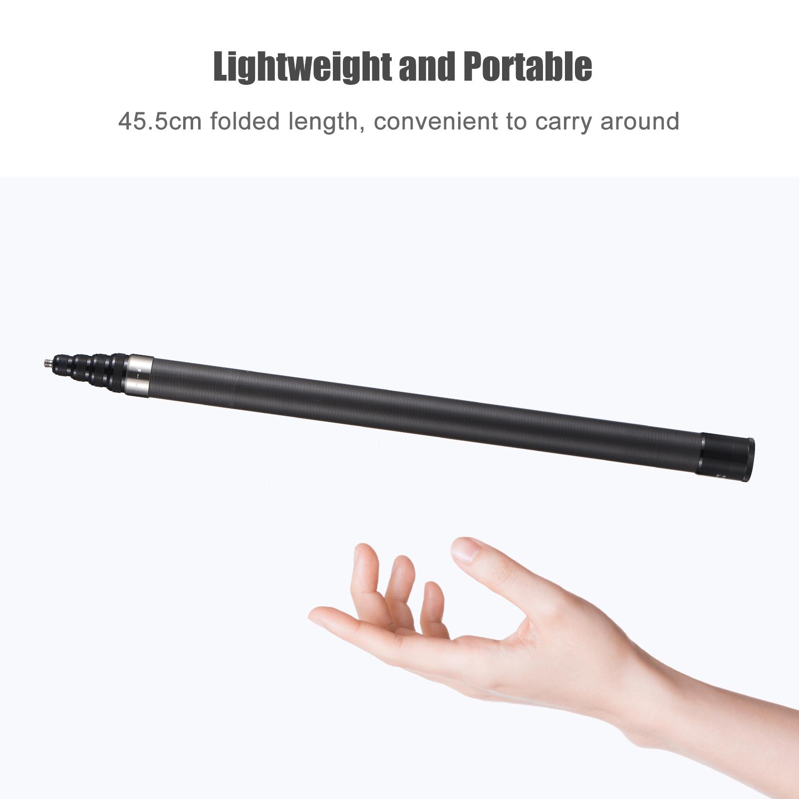 Portable Selfie Stick Carbon Fiber Stand Camera Bracket 1/4 Inch Screw Mount 45.5cm-300cm/ 17.9in-118in Adjustable Length Compatible with Insta360 X2/ X3