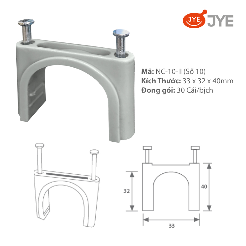 Đinh Móc Nhựa JYE (NC-10-II) 30 Cái/Bịch, Nẹp Đinh Móc Ống Đồng Điều Hòa - Ống Nước, Đinh Bằng Thép Chắc Chắn, Nhiều Size Lựa Chọn