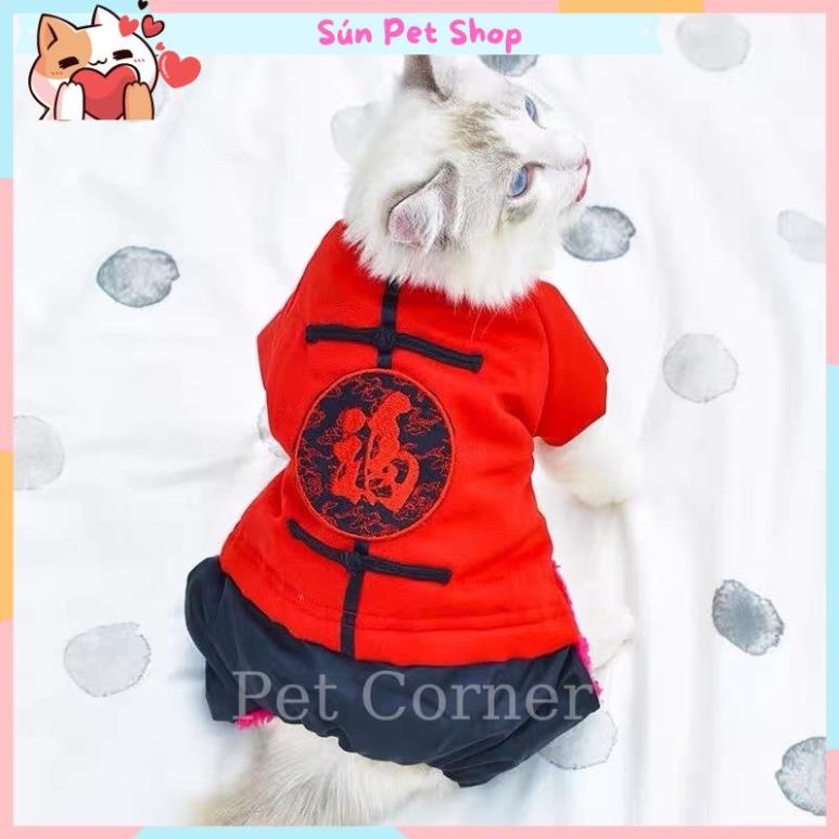 Hình ảnh Quần áo Tết cho chó mèo, bộ đồ Tết lót lông cho thú cưng