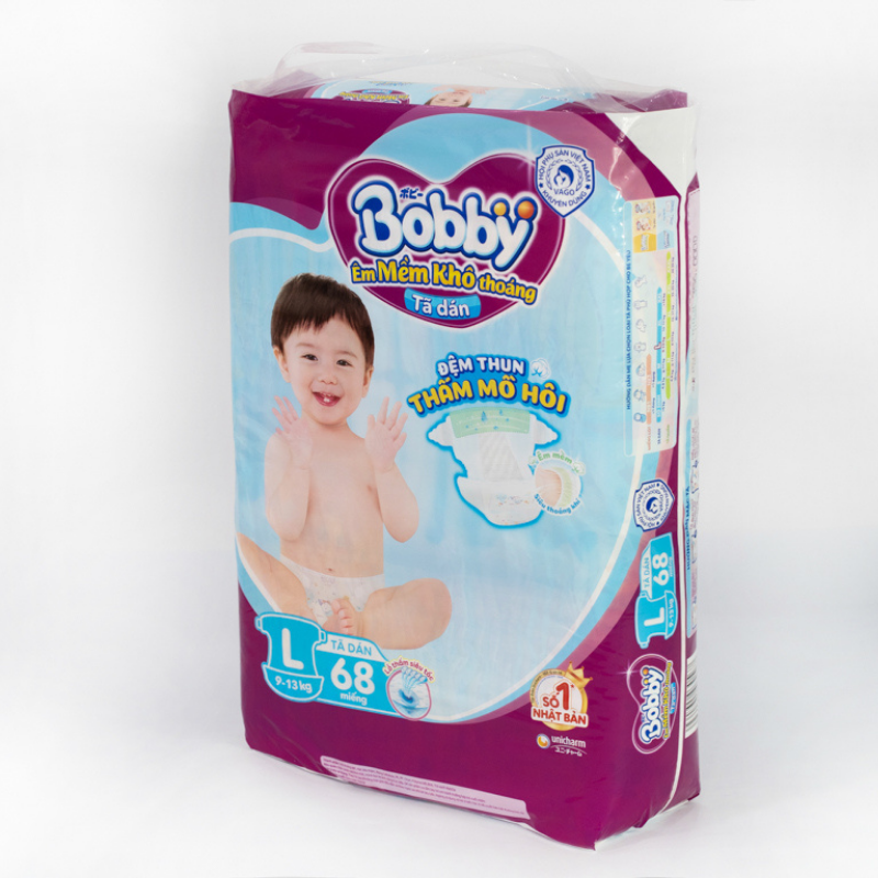 Tã dán Bobby siêu thấm size L 68 miếng (cho bé 9 - 13kg)