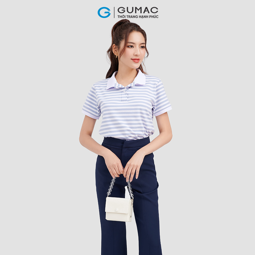 Áo polo nữ GUMAC ATC09048 sọc ngang phối bo trẻ trung