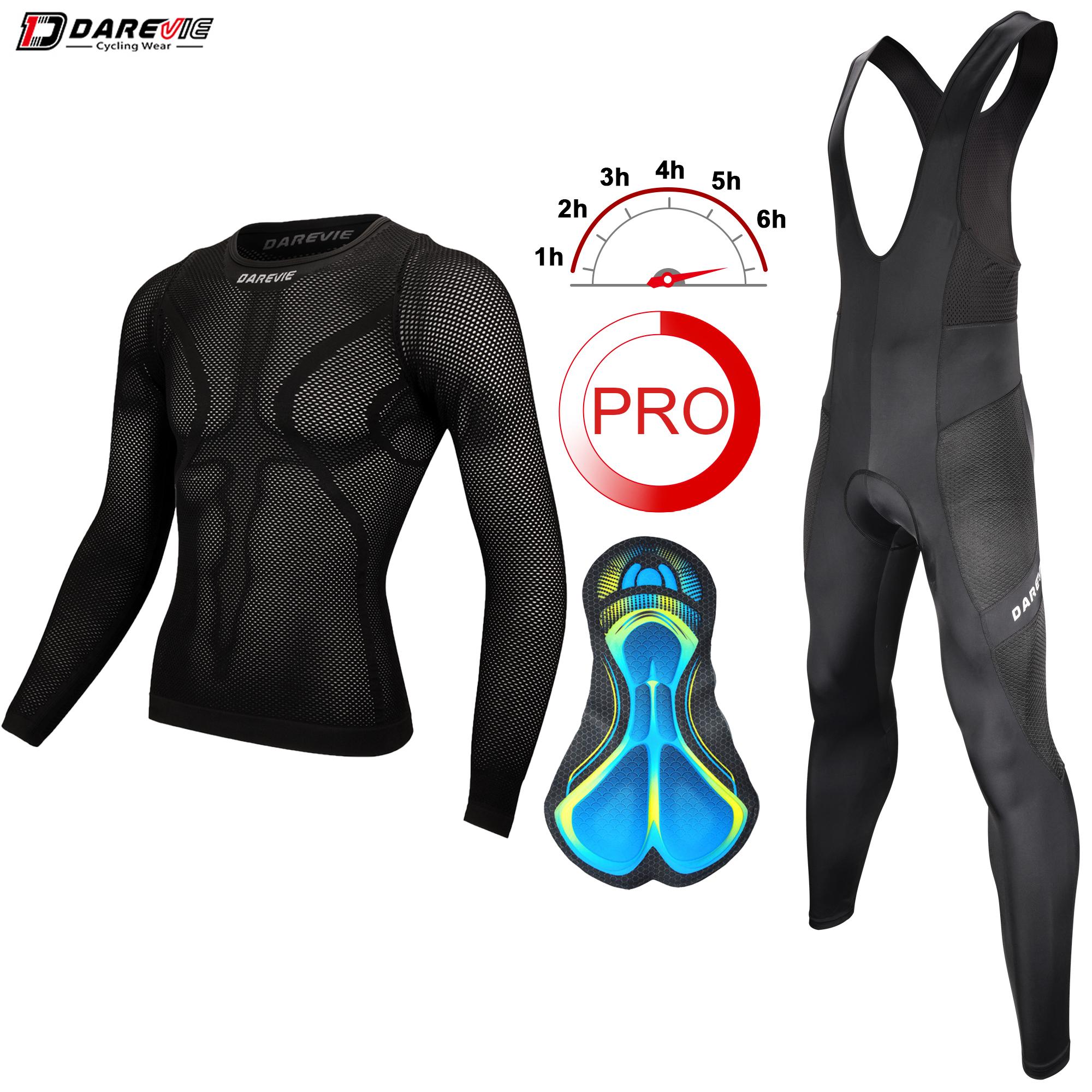 DAREVIE Đi Xe Đạp Bộ Mùa Hè Tay Dài Thoáng Khí Lớp Đế Người Đi Xe Đạp Jersey 3D GEL Mềm Miếng Bọt Biển Đi Xe Đạp Yếm Quần Phù Hợp Với Color: DVSET01 Size: Asian-4XL