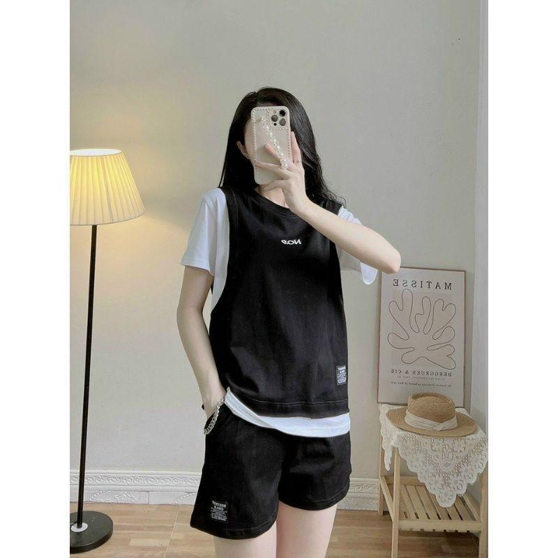 Đồ bộ mặc nhà nữ ,Set quần đùi Áo thun tay lỡ phối màu chất cotton xịn mặc hè thoáng mát phong cách hàn