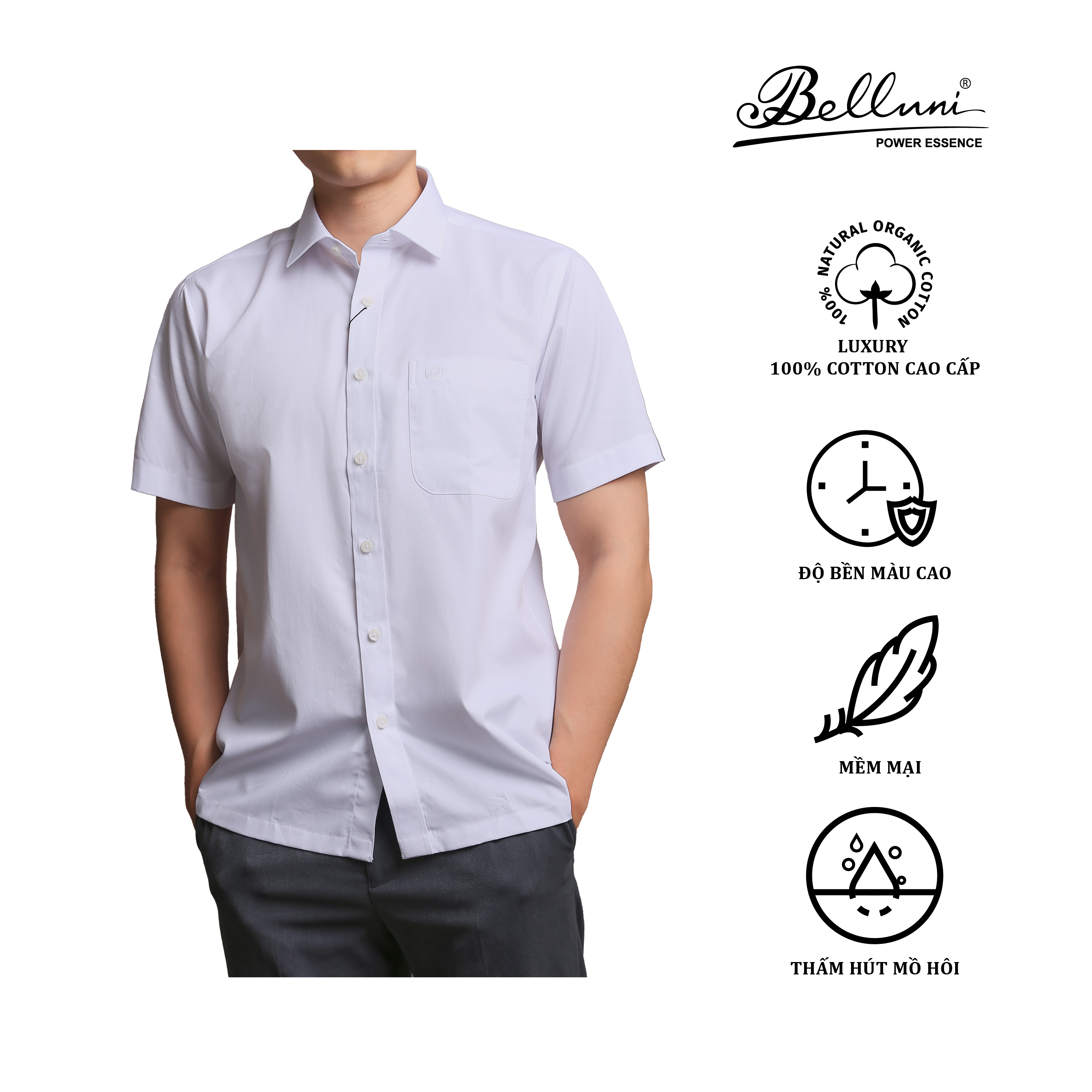 Áo sơ mi nam ngắn tay cao cấp BELLUNI chất vải tencel - ANL.PCMT.BE.6.W1
