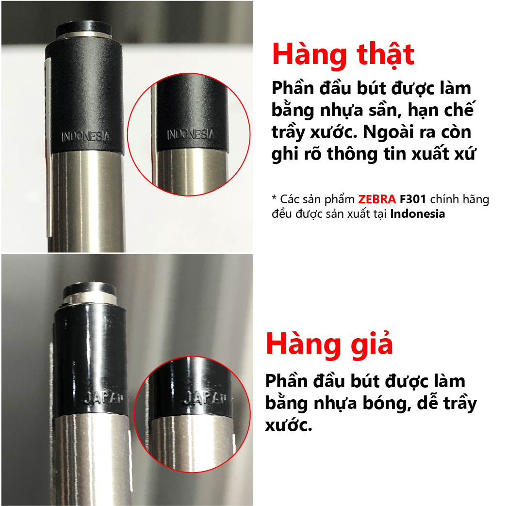 Viết bi bấm kim loại Zebra F301 0.7mm - mực xanh