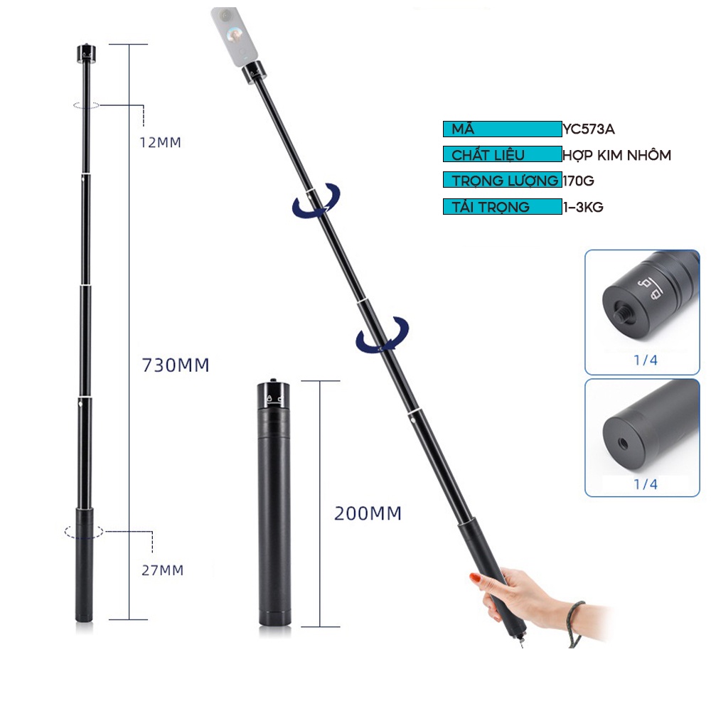 Gậy Dài chụp hình 73CM Ren 1/4