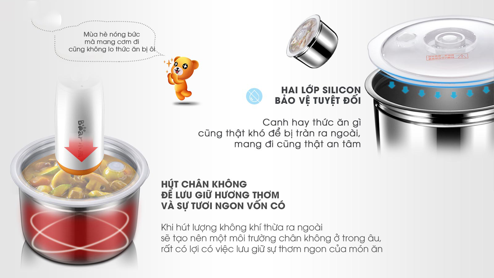 Hộp Cơm Điện Hẹn Giờ công nghệ hút chân không Bear DFH-B20J1 giữ thức ăn tươi ngon - hàng chính hãng