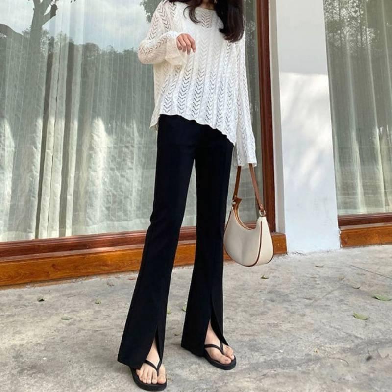 Quần ống loe xẻ gấu lưng cao hàn quốc thời trang Milofa