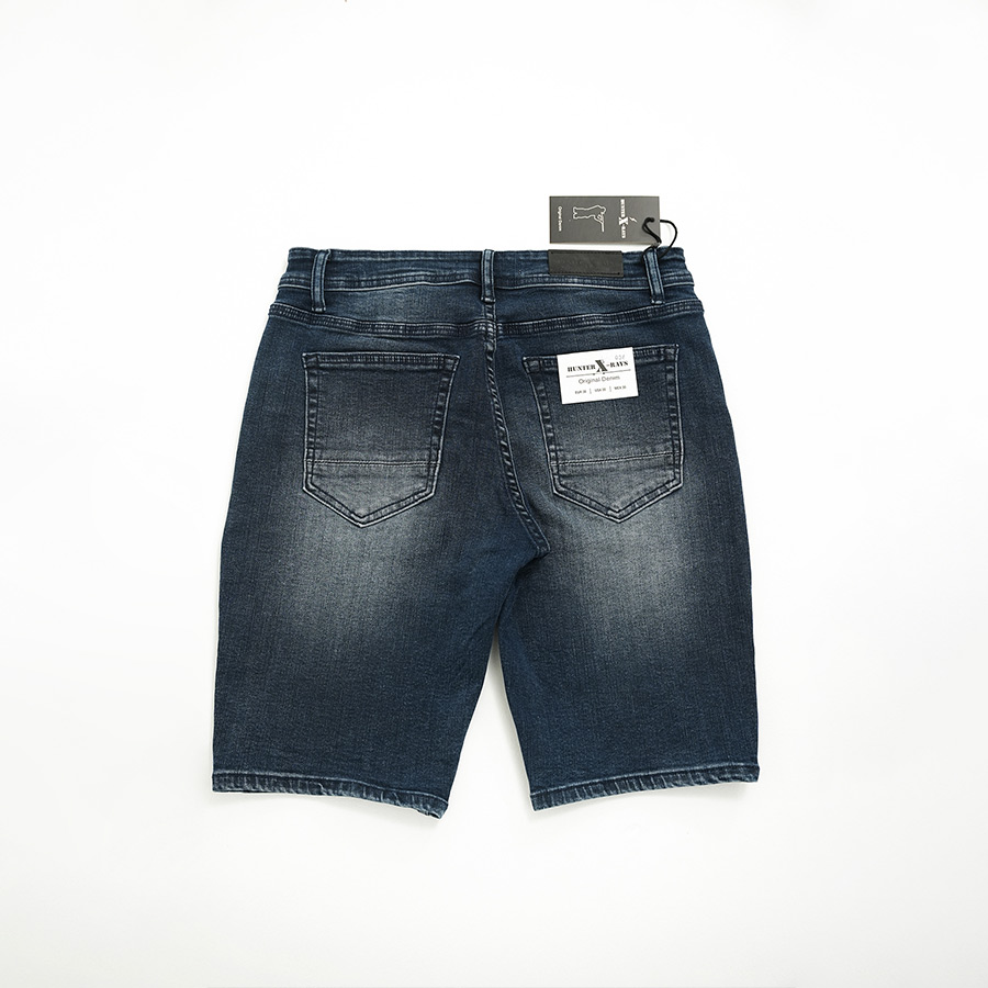 Quần Short Jeans Nam Cao Cấp HUNTER X-RAYS Form Slimfit Thun Mài Sờn Màu Xanh Đậm S36